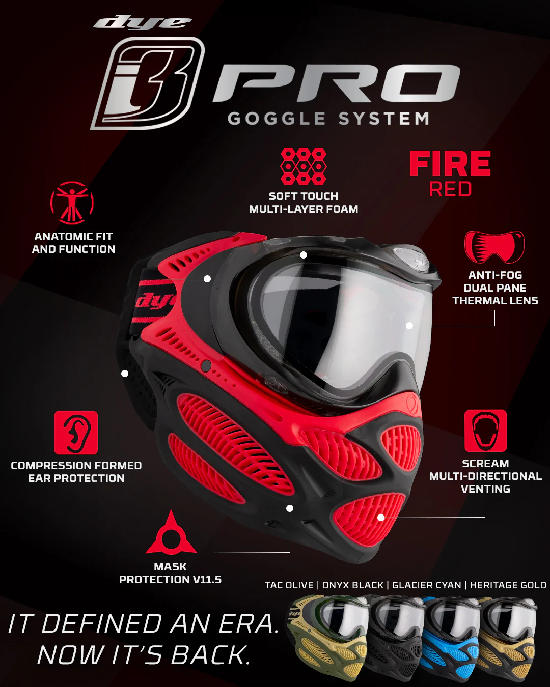DYE i3 PRO GOGGLE - FIRE RED - Image 3